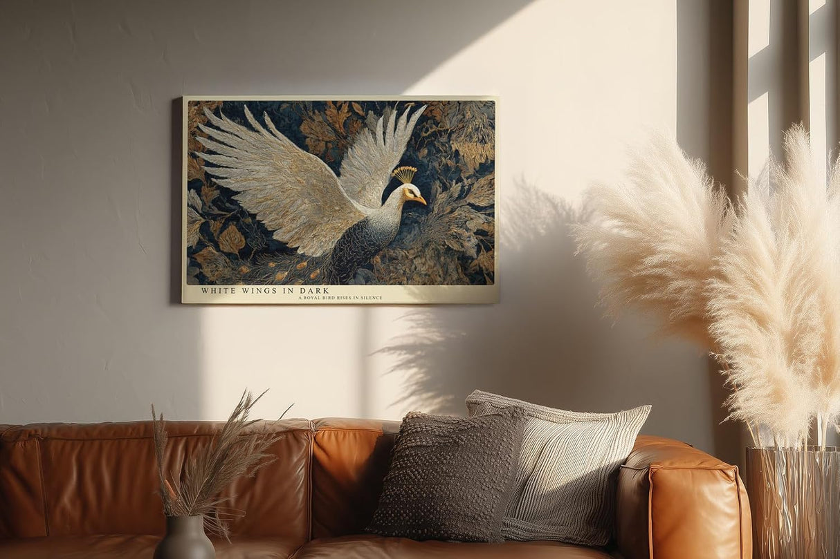 Paul Sinus Wandbild 120x80cm Weißer Pfau mit ausgebreiteten Flügeln – Elegante Tierkunst mit luxuriöser Naturkomposition