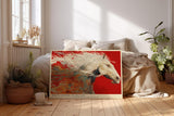 Paul Sinus Wandbild 120x80cm weisses Pferd abstrakte Bewegungskunst rot creme modernes Tiermotiv Kunstdruck grosses Wandbild 120x80cm elegante Wanddekoration fuer Wohnzimmer Büro