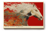 Paul Sinus Wandbild 120x80cm weisses Pferd abstrakte Bewegungskunst rot creme modernes Tiermotiv Kunstdruck grosses Wandbild 120x80cm elegante Wanddekoration fuer Wohnzimmer Büro