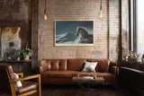 Paul Sinus Wandbild 120x80cm weisses Pferd im Schnee moderne Tierkunst winterliche Natur Szene grosses Kunstbild stilvolle Wanddekoration fuer Wohnzimmer Büro