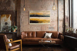 Paul Sinus Wandbild 120x80cm Weite Landschaft mit Feld und Himmel Abstrakte Natur Kunst in Gold und Schwarz Wanddekoration