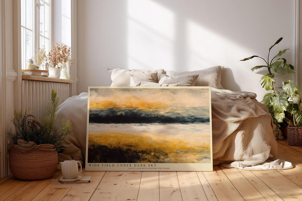 Paul Sinus Wandbild 120x80cm Weite Landschaft mit Feld und Himmel Abstrakte Natur Kunst in Gold und Schwarz Wanddekoration