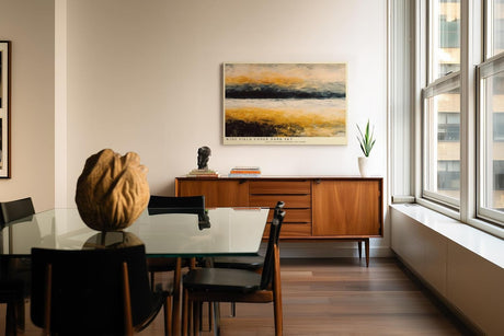 Paul Sinus Wandbild 120x80cm Weite Landschaft mit Feld und Himmel Abstrakte Natur Kunst in Gold und Schwarz Wanddekoration