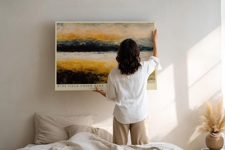 Paul Sinus Wandbild 120x80cm Weite Landschaft mit Feld und Himmel Abstrakte Natur Kunst in Gold und Schwarz Wanddekoration