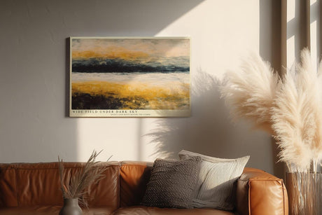 Paul Sinus Wandbild 120x80cm Weite Landschaft mit Feld und Himmel Abstrakte Natur Kunst in Gold und Schwarz Wanddekoration