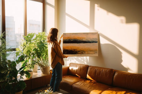 Paul Sinus Wandbild 120x80cm Weite Landschaft mit Feld und Himmel Abstrakte Natur Kunst in Gold und Schwarz Wanddekoration