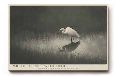 Paul Sinus Wandbild Where Silence Takes Form Minimalist Heron Scene in Mist and Reflection