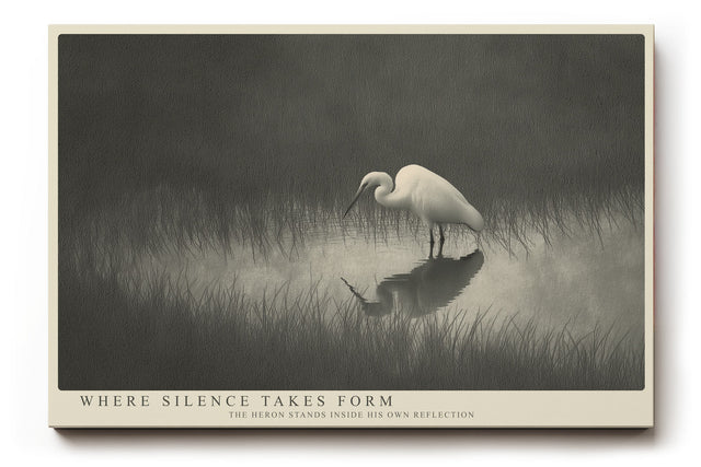 Paul Sinus Wandbild Where Silence Takes Form Minimalist Heron Scene in Mist and Reflection