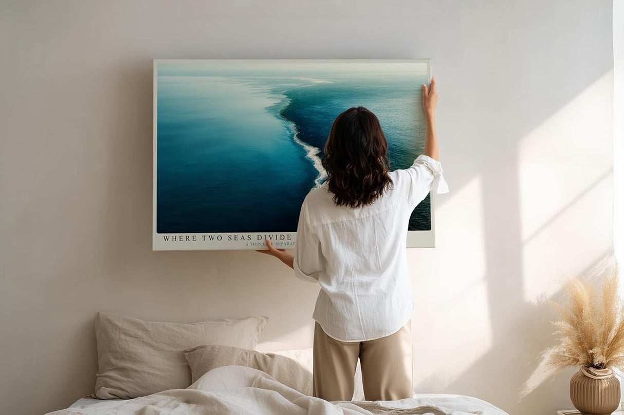 Paul Sinus Wandbild 120x80cm Where Two Seas Divide Luftaufnahme Meer Natur Landschaft modernes Poster für Wohnzimmer Büro
