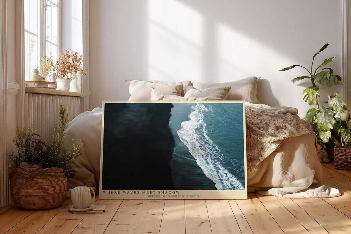 Paul Sinus Wandbild 120x80cm Where Waves Meet Shadow dramatische Küstenlinie Luftaufnahme Meer Kunst Poster für Wohnzimmer Büro