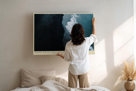 Paul Sinus Wandbild 120x80cm Where Waves Meet Shadow dramatische Küstenlinie Luftaufnahme Meer Kunst Poster für Wohnzimmer Büro