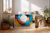Paul Sinus Wandbild Whisper of Bloom abstraktes Farbmotiv mit kreisförmiger Bewegung in Blau, Gelb und Rot