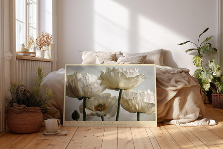 Paul Sinus Wandbild 120x80cm White Blooms in Still Air Elegante Weisse Blueten Fotokunst fuer Wohnzimmer Schlafzimmer und Büro