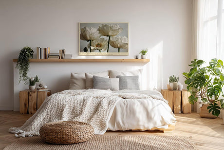 Paul Sinus Wandbild 120x80cm White Blooms in Still Air Elegante Weisse Blueten Fotokunst fuer Wohnzimmer Schlafzimmer und Büro