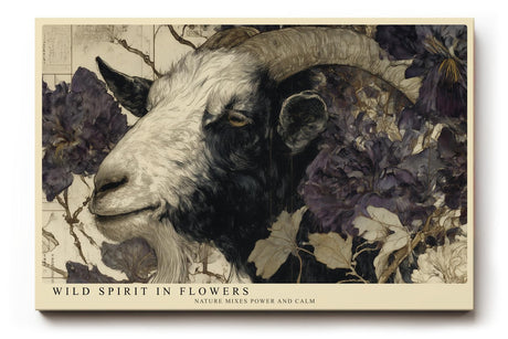 Paul Sinus Wandbild 120x80cm Widder zwischen Blumen – Künstlerisches Tierporträt mit floraler Naturkomposition