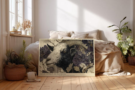 Paul Sinus Wandbild 120x80cm Widder zwischen Blumen – Künstlerisches Tierporträt mit floraler Naturkomposition
