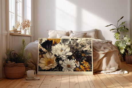 Paul Sinus Wandbild 120x80cm wilde Blumen Landschaft florale Naturkunst beige gold schwarz elegante Blumen Wanddekoration fuer Wohnzimmer Büro