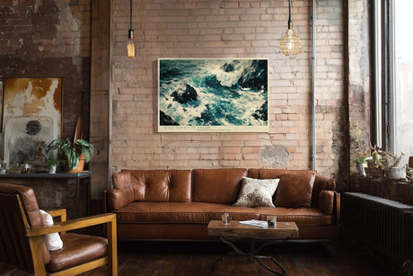 Paul Sinus Wandbild 120x80cm Wilde Meereswellen auf Felsen Natur Kunst in Blau Weiss Wanddekoration