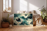Paul Sinus Wandbild 120x80cm Wilde Meereswellen auf Felsen Natur Kunst in Blau Weiss Wanddekoration
