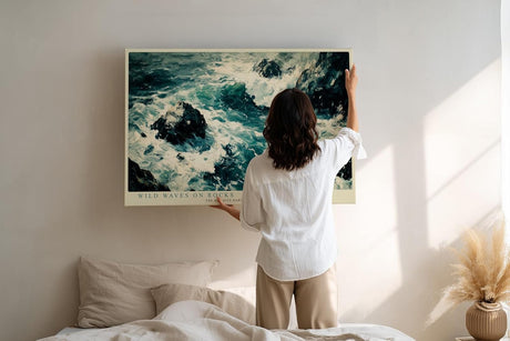 Paul Sinus Wandbild 120x80cm Wilde Meereswellen auf Felsen Natur Kunst in Blau Weiss Wanddekoration