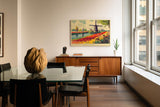 Paul Sinus Wandbild 120x80cm Windmuehlen und Tulpenfelder Holland Landschaft in Rot Gruen und Blau