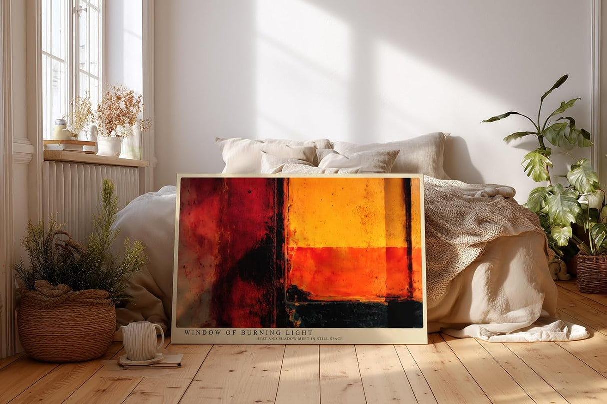 Paul Sinus Wandbild 120x80cm Window of Burning Light abstrakte Kunst in Rot Orange und Schwarz modernes Poster für Wohnzimmer Büro
