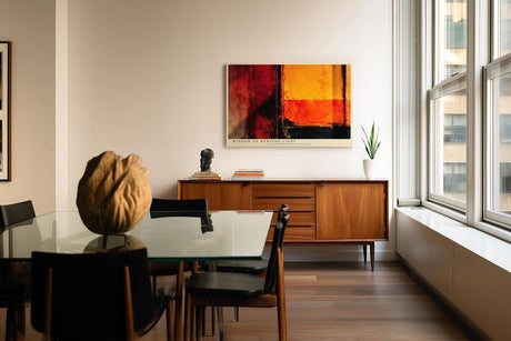 Paul Sinus Wandbild 120x80cm Window of Burning Light abstrakte Kunst in Rot Orange und Schwarz modernes Poster für Wohnzimmer Büro
