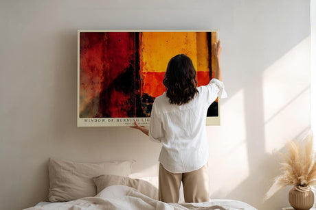 Paul Sinus Wandbild 120x80cm Window of Burning Light abstrakte Kunst in Rot Orange und Schwarz modernes Poster für Wohnzimmer Büro