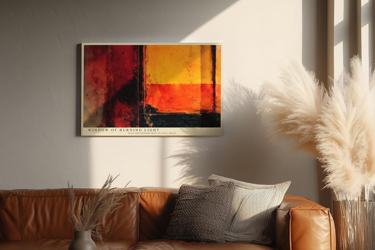 Paul Sinus Wandbild 120x80cm Window of Burning Light abstrakte Kunst in Rot Orange und Schwarz modernes Poster für Wohnzimmer Büro