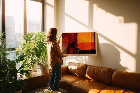 Paul Sinus Wandbild 120x80cm Window of Burning Light abstrakte Kunst in Rot Orange und Schwarz modernes Poster für Wohnzimmer Büro