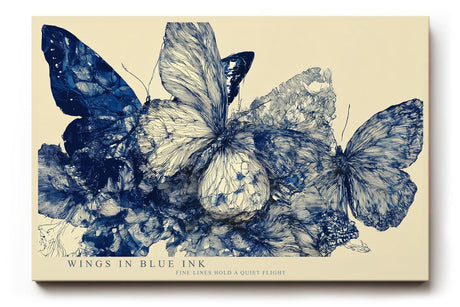 Paul Sinus Wandbild 120x80cm Wings in Blue Ink Abstrakte Schmetterlinge in Blau Tinten Illustration Natur Kunst fuer Wohnzimmer Schlafzimmer und Büro