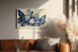 Paul Sinus Wandbild 120x80cm Wings in Blue Ink Abstrakte Schmetterlinge in Blau Tinten Illustration Natur Kunst fuer Wohnzimmer Schlafzimmer und Büro