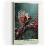 Paul Sinus Wandbild in 40x60cm Wings of Winterberry Eleganter roter Vogel mit ausgebreiteten Flügeln auf Zweig mit Winterbeeren vor sanftem Hintergrund
