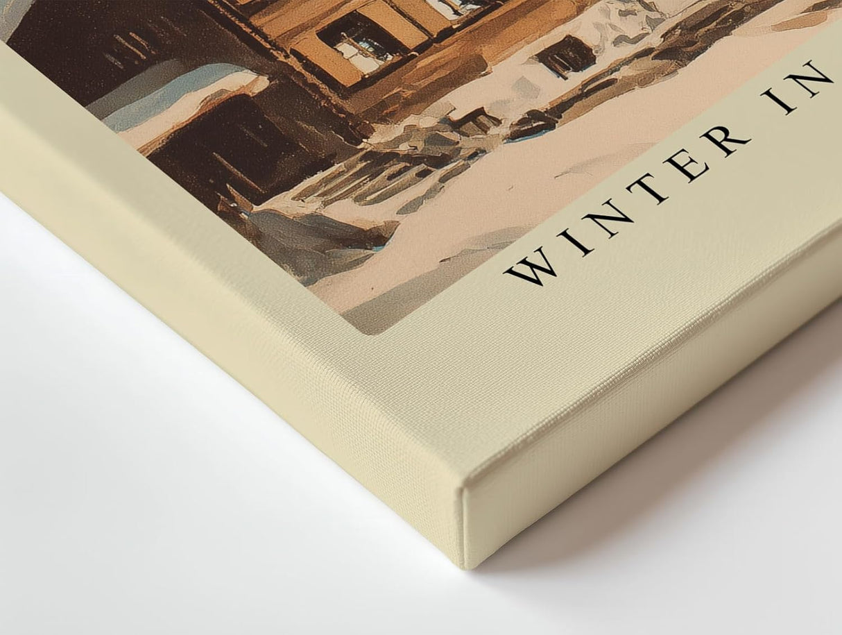 Paul Sinus Wandbild 120x80cm Winter Alpen Landschaft Chalet Kuh LeinWandbild 120x80cm Bergdorf Natur Wanddekoration