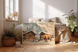 Paul Sinus Wandbild 120x80cm Winter Alpen Landschaft Chalet Kuh LeinWandbild 120x80cm Bergdorf Natur Wanddekoration