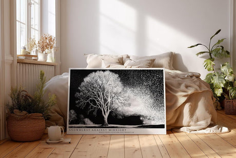 Paul Sinus Wandbild 120x80cm Winterbaum Schneesturm Schwarz Weiss Kontrastreiche Naturkunst Minimalistische Landschaft für Wohnzimmer Büro Flur