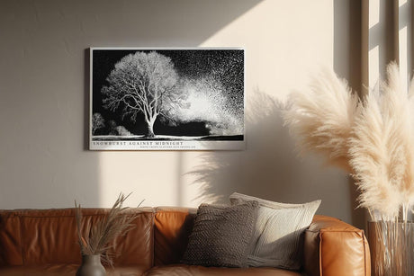Paul Sinus Wandbild 120x80cm Winterbaum Schneesturm Schwarz Weiss Kontrastreiche Naturkunst Minimalistische Landschaft für Wohnzimmer Büro Flur
