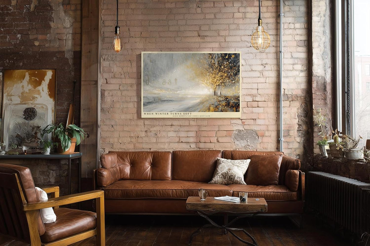 Paul Sinus Wandbild 120x80cm Winterlandschaft mit goldenem Licht abstrakte Naturkunst moderne Schneelandschaft warme Atmosphaere stilvolle Wanddekoration fuer Wohnzimmer Büro