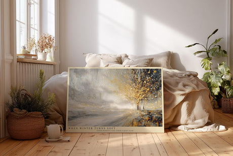 Paul Sinus Wandbild 120x80cm Winterlandschaft mit goldenem Licht abstrakte Naturkunst moderne Schneelandschaft warme Atmosphaere stilvolle Wanddekoration fuer Wohnzimmer Büro
