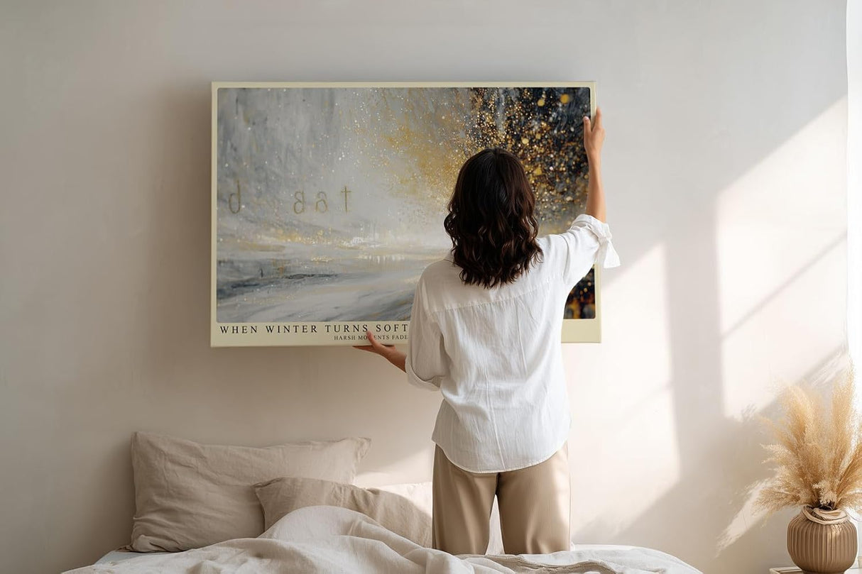 Paul Sinus Wandbild 120x80cm Winterlandschaft mit goldenem Licht abstrakte Naturkunst moderne Schneelandschaft warme Atmosphaere stilvolle Wanddekoration fuer Wohnzimmer Büro