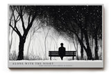 Paul Sinus Wandbild 120x80cm winterlicher Park bei Nacht Silhouette auf Bank monochrome Landschaftskunst ruhige Wanddekoration fuer Wohnzimmer Büro