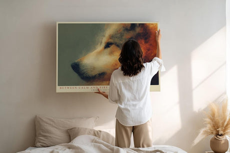 Paul Sinus Wandbild 120x80cm Wolf Portrait modern Tierkunst rot orange Kunstdruck grosses Kunstbild ausdrucksstarke Wanddekoration fuer Wohnzimmer Büro