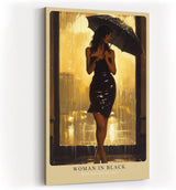 Paul Sinus Wandbild in 40x60cm Woman in Black – elegante Frau im schwarzen Kleid bei Regen, stimmungsvoll inszeniert für moderne Wohnräume