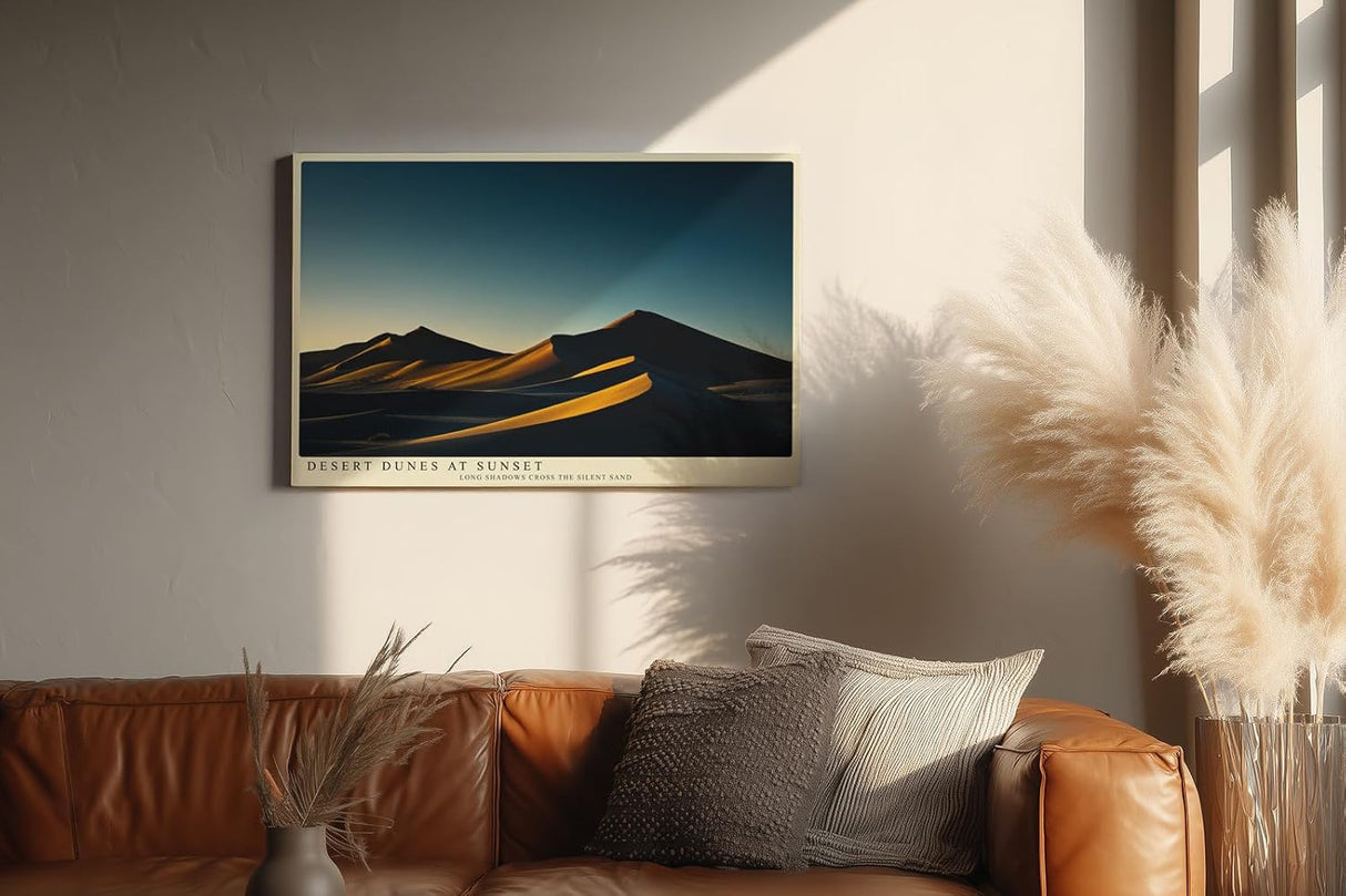 Paul Sinus Wandbild 120x80cm Wuestenduene Landschaft Sonnenuntergang moderne Naturfotografie warme Goldtoene Kunstdruck stilvolle Wanddekoration fuer Wohnzimmer Schlafzimmer Büro