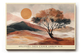 Paul Sinus Wandbild 120x80cm Wuestenlandschaft mit Baum und Sonne Warme Naturkunst in Orange und Beige fuer moderne Wohnräume