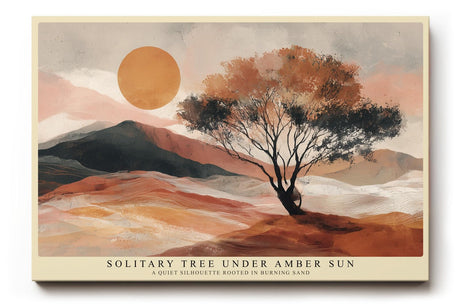 Paul Sinus Wandbild 120x80cm Wuestenlandschaft mit Baum und Sonne Warme Naturkunst in Orange und Beige fuer moderne Wohnräume