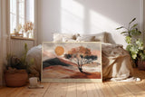 Paul Sinus Wandbild 120x80cm Wuestenlandschaft mit Baum und Sonne Warme Naturkunst in Orange und Beige fuer moderne Wohnräume