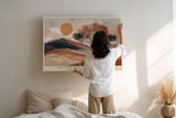 Paul Sinus Wandbild 120x80cm Wuestenlandschaft mit Baum und Sonne Warme Naturkunst in Orange und Beige fuer moderne Wohnräume