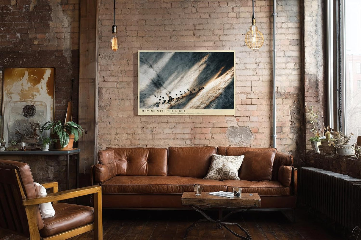 Paul Sinus Wandbild 120x80cm Wuestenlandschaft mit Vogelschwarm abstrakte Naturfotografie moderne Leinwand Wanddekoration Landschaftsbild fuer Wohnzimmer Büro