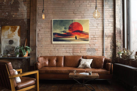 Paul Sinus Wandbild 120x80cm Wuestenlandschaft roter Sonnenuntergang modern Landschaft Kunst Kunstdruck grosses Kunstbild atmosphaerische Wanddekoration fuer Wohnzimmer Büro
